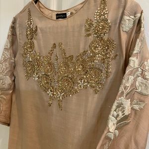 Agha Noor shirt with gold handwork, size small. Worn once.